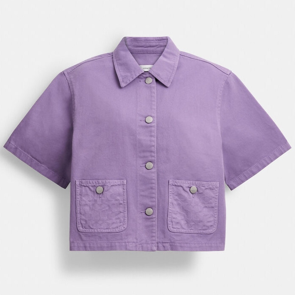 Coach Lavender Button-Down Short Sleeve Shirt Jacket